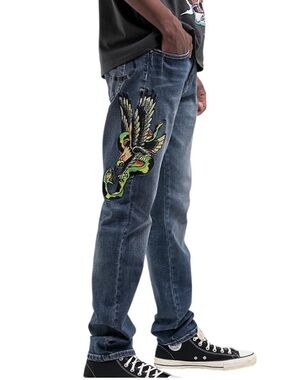 NWT Ed Hardy Straight Slim Jeans New York City Eagle Skull embroidered y2k …